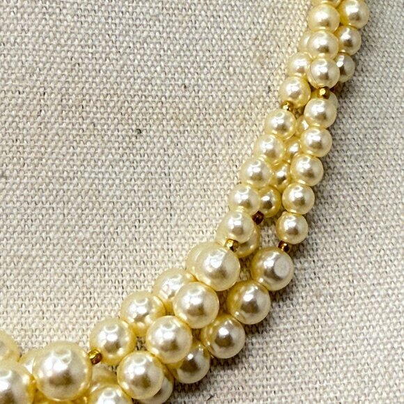 Vintage‎ Multi-Strand Imitation Pearl Necklace Gold-Tone Spacer Beads Classic - Picture 2 of 8